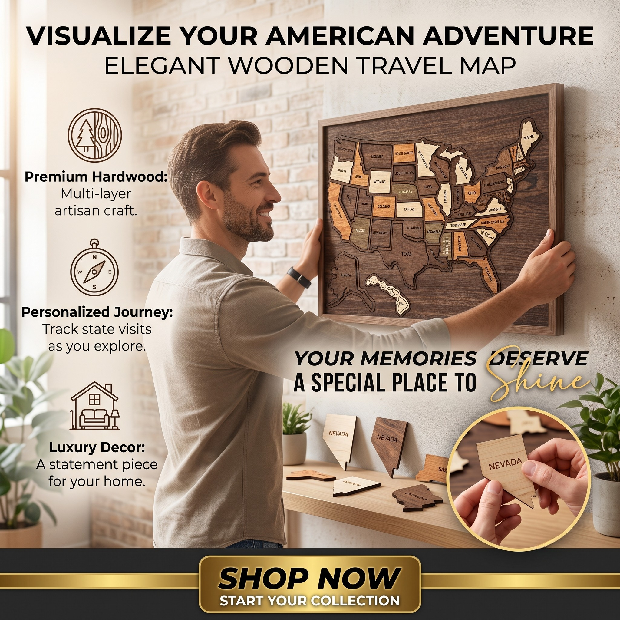 ❤️Wooden USA Travel Map Puzzle🧩A Stylish Way to Track Your Journey & Memories