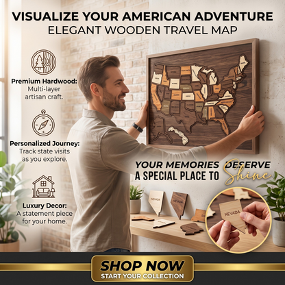 ❤️Wooden USA Travel Map Puzzle🧩A Stylish Way to Track Your Journey & Memories