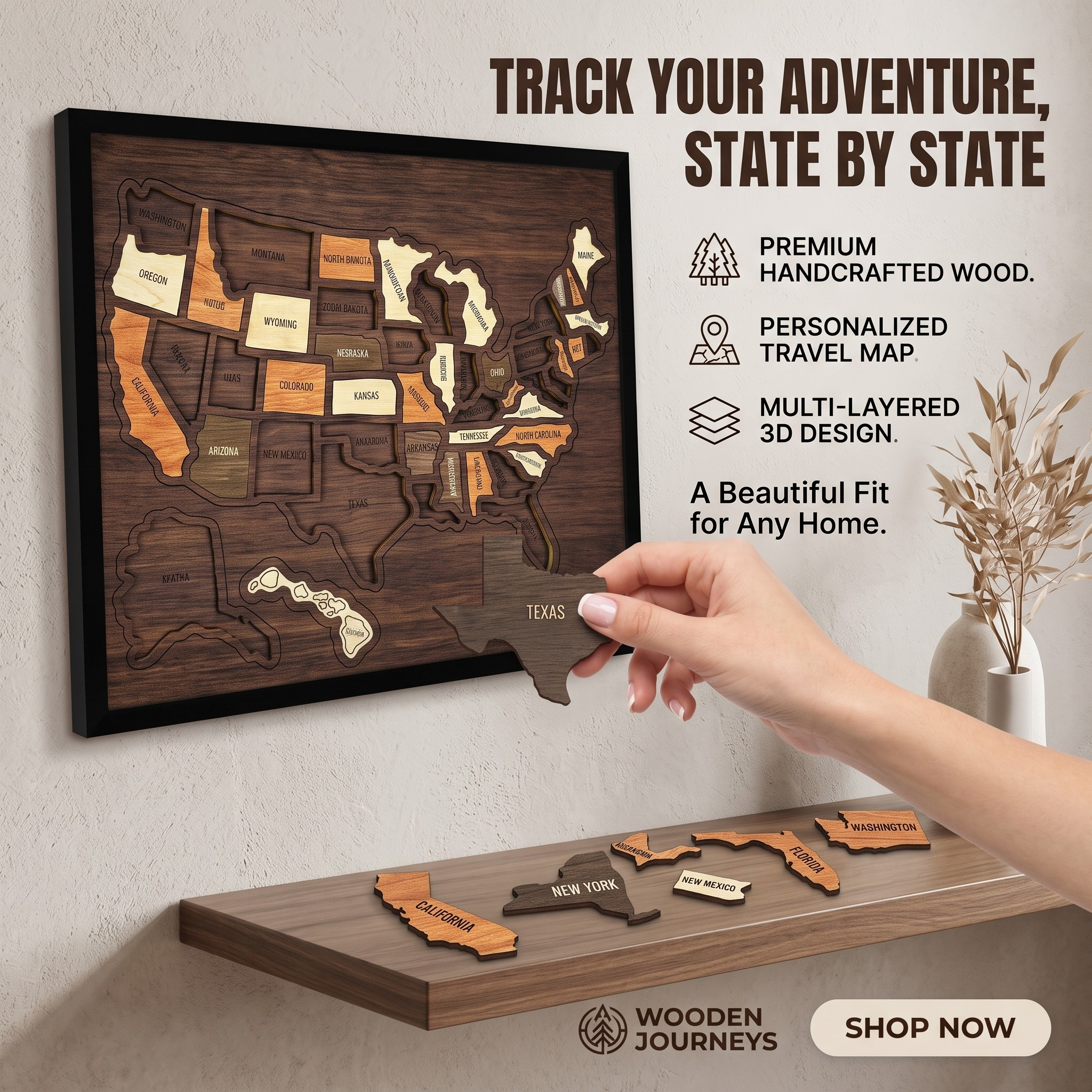 ❤️Wooden USA Travel Map Puzzle🧩A Stylish Way to Track Your Journey & Memories