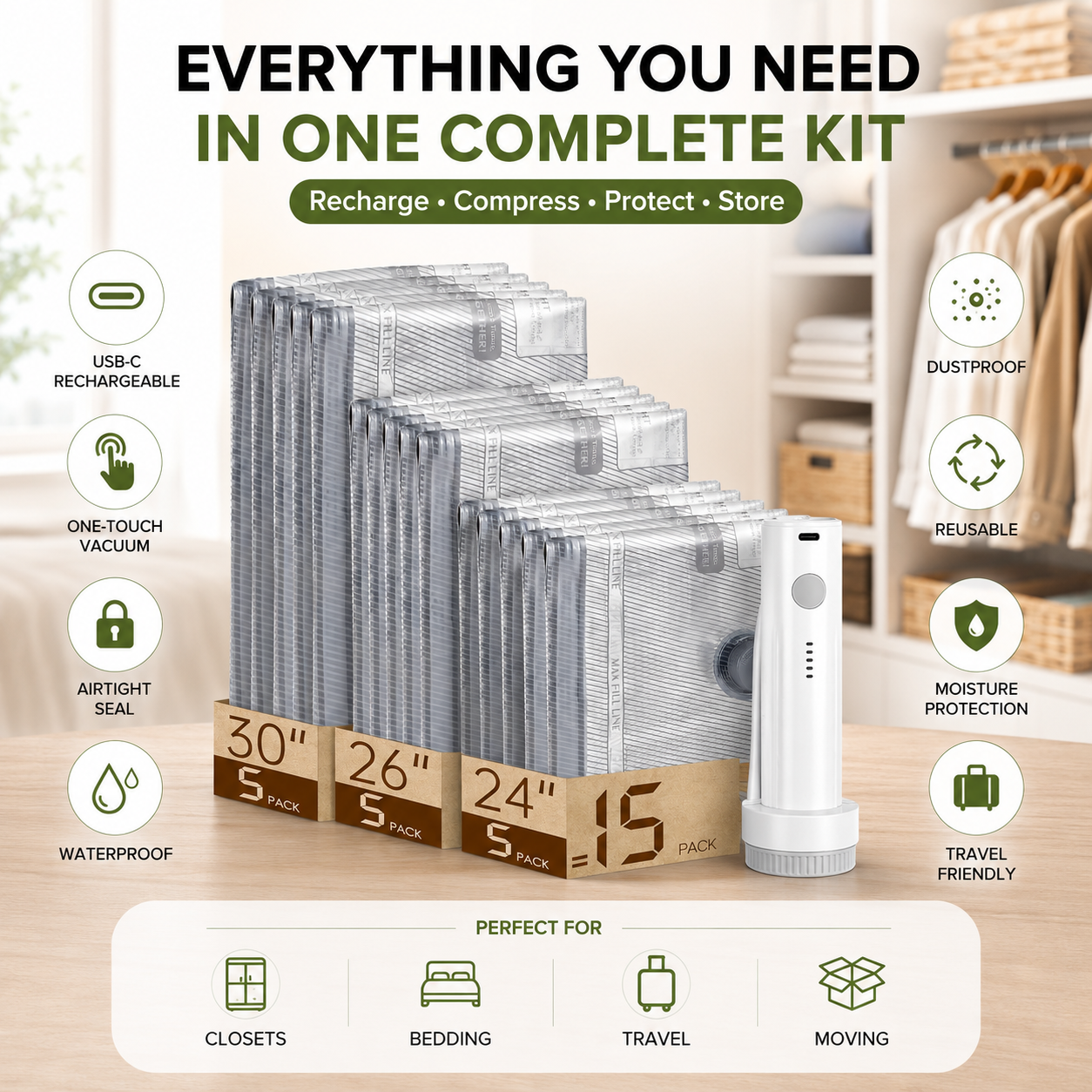 🔥 Hot Summer Sale 49% OFF🔥Vacuum Storage Bags with Cordless Pump