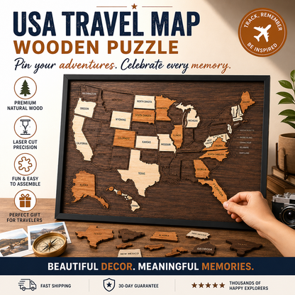 ❤️Wooden USA Travel Map Puzzle🧩A Stylish Way to Track Your Journey & Memories
