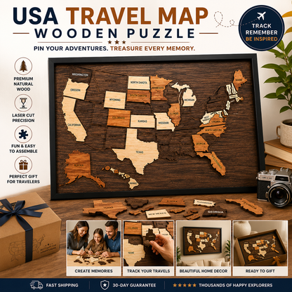 ❤️Wooden USA Travel Map Puzzle🧩A Stylish Way to Track Your Journey & Memories