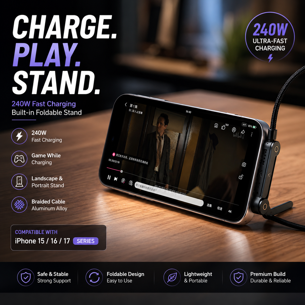 ⚡2-in-1 Stand Charging Cable