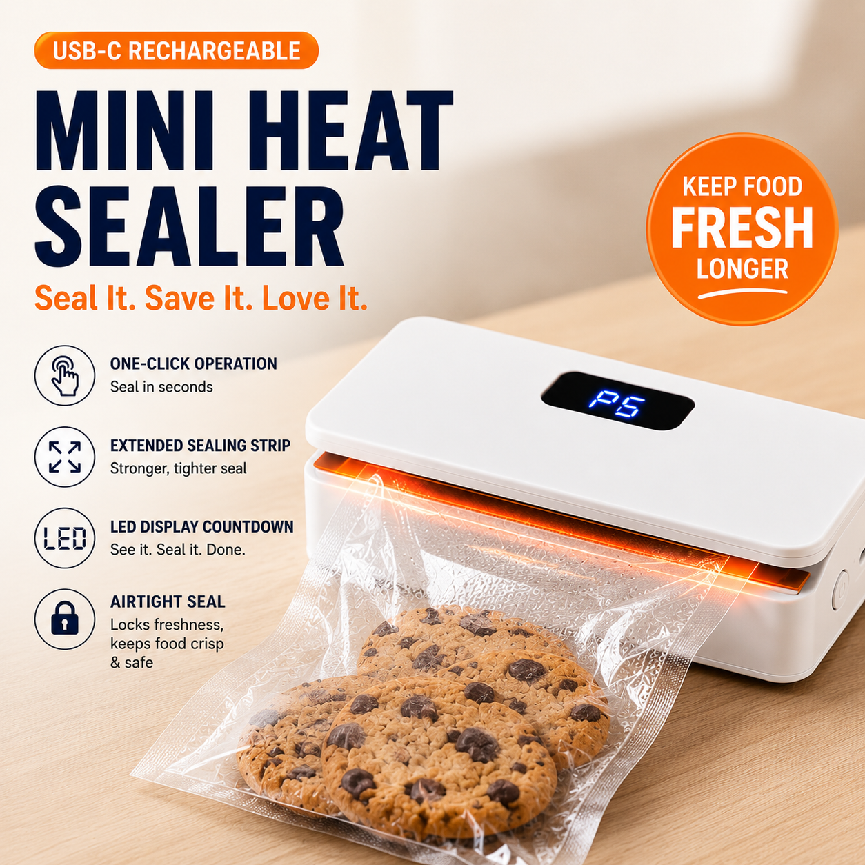 🔥 Mini Heat Sealer – USB-C Rechargeable Food Bag Sealer
