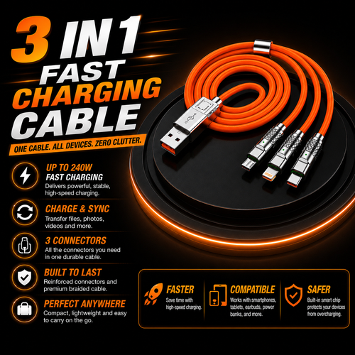 One Cable for All Your Devices🔌3-in-1 Fast Charging Cable