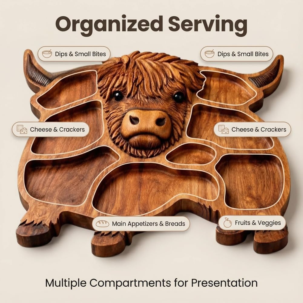 🐮 Highland Cow Oak Charcuterie Board