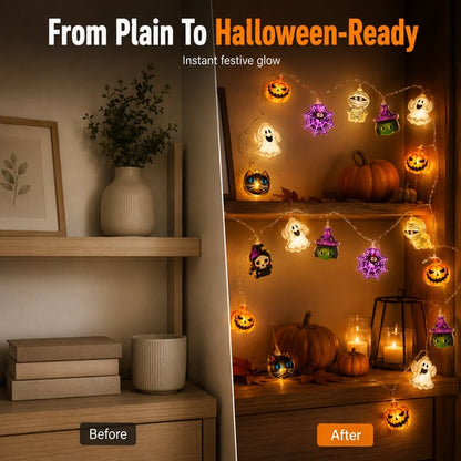 🎃 Halloween Decor Sale 49% OFF – USB Pumpkin, Witch & Ghost LED String Lights