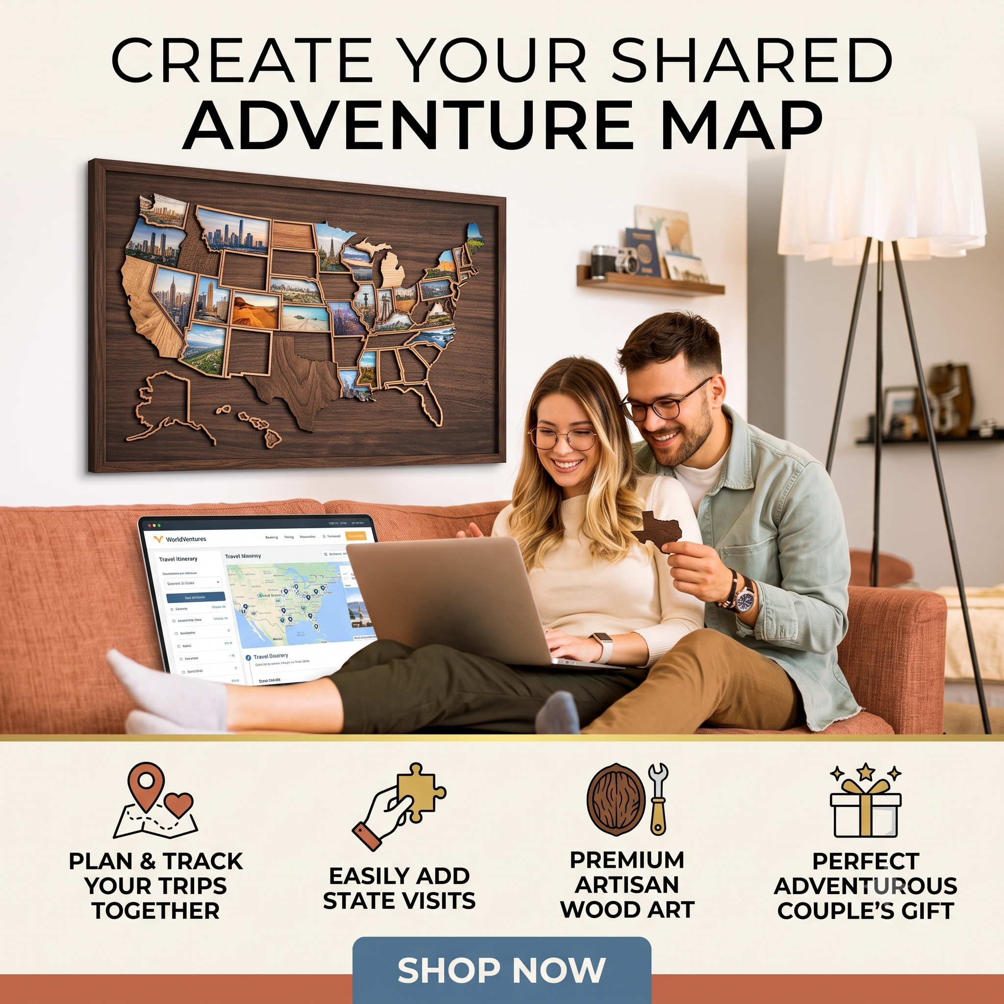 ❤️Wooden USA Travel Map Puzzle🧩A Stylish Way to Track Your Journey & Memories