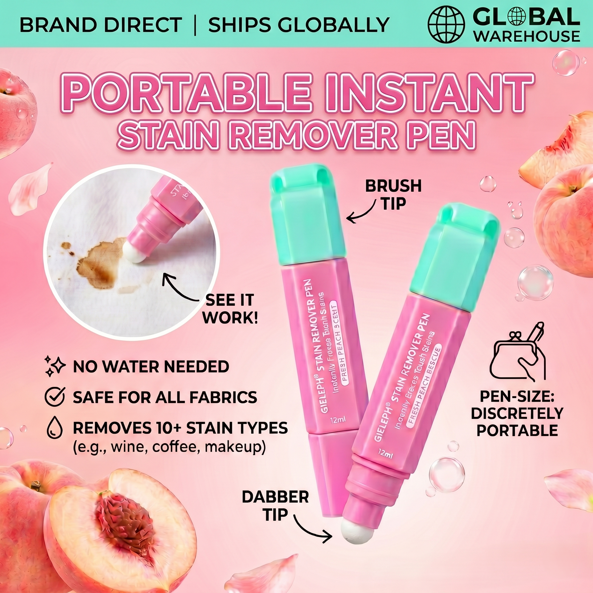 GIELEPH® On-The-Go Stain Remover Pen- Emergency No-Wash Fabric Eraser Stick for Down Jackets & Clothes, Removes Oil & Coffee Stains