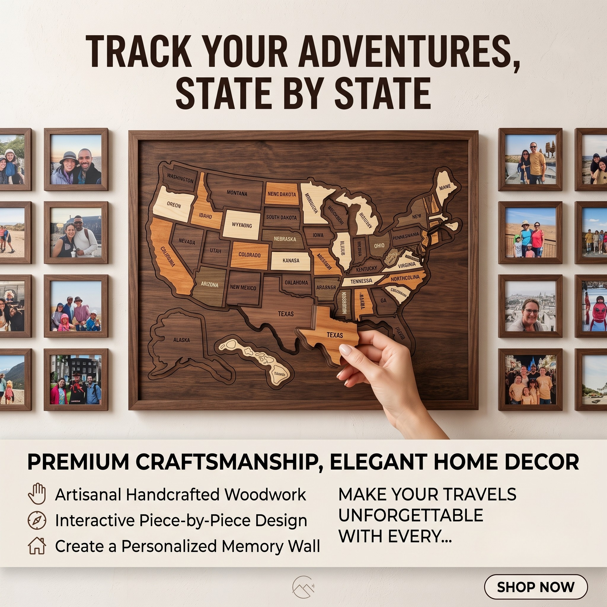 ❤️Wooden USA Travel Map Puzzle🧩A Stylish Way to Track Your Journey & Memories