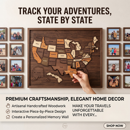 ❤️Wooden USA Travel Map Puzzle🧩A Stylish Way to Track Your Journey & Memories