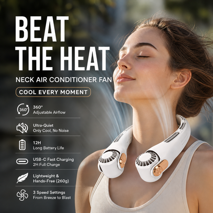 🍃 Neck Air Conditioner Fan – Ultra‑quiet, 360° rotating, 3 speeds. Hands‑free cooling, long battery. Summer essential!