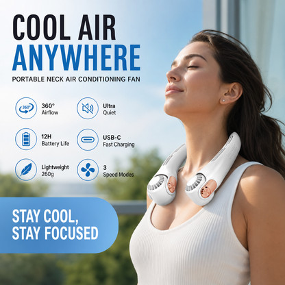 🍃 Neck Air Conditioner Fan – Ultra‑quiet, 360° rotating, 3 speeds. Hands‑free cooling, long battery. Summer essential!